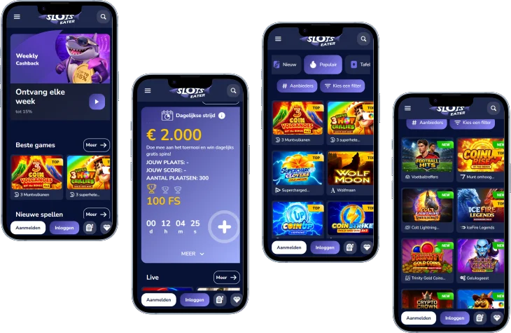 Slots Eater Casino Mobiele Ervaring Slots Eater Casino mobiele weergave met spellen, promoties en toernooien